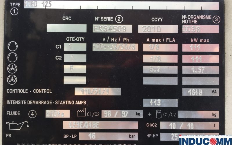 IS17 167 Trane Chiller Nameplate